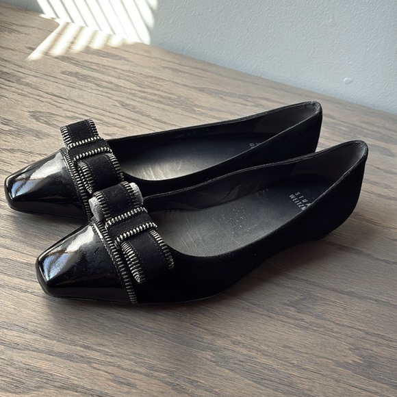 Stuart Weitzman Flats Black Suede Bow Slip On Square Toe size 6.5 - Picture 4 of 12